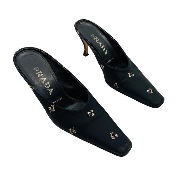 Prada vintage floral embroidered square toe mules - Picture 1 of 7